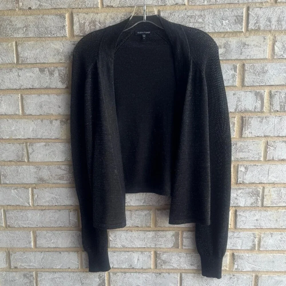 Eileen Fisher Long Sleeve Short Open Front Cardigan Sweater Women's Size L